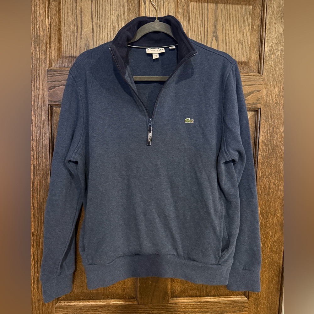 Lacoste Navy Blue Quarter Zip-Up Sweater Size XL